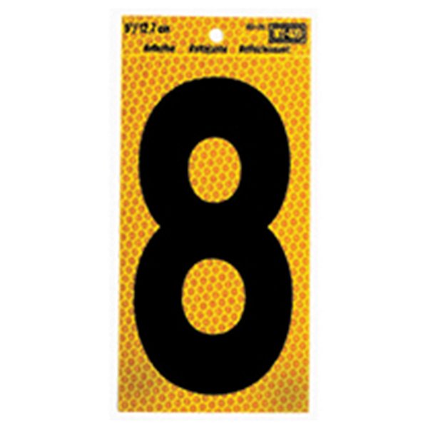 Hy-Ko 5In Yellow Reflective Number 8, 10PK B00758